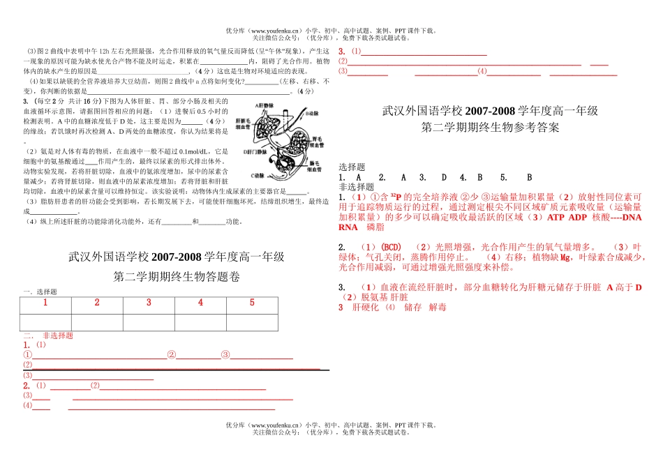 高中一年级生物高第二学期期终试卷_第2页
