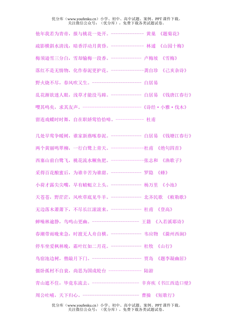 高中二年级语文诗词名句试卷_第1页