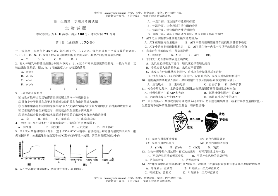 高中一年级生物第一学期月考测试卷_第1页