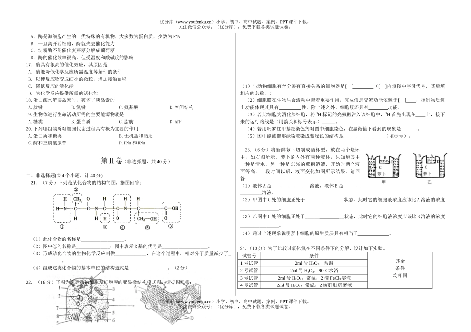 高中一年级生物第一学期第三次月考试卷_第2页