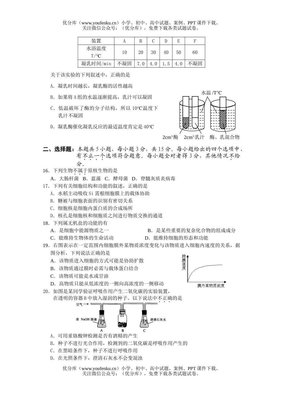 高中一年级生物第一学期期末考试卷_第3页