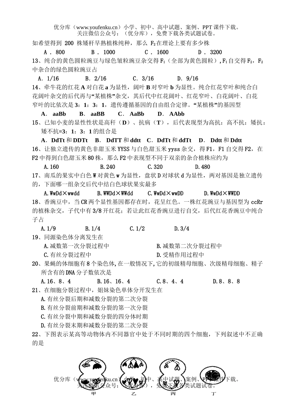 高中一年级生物第二学期期末试卷_第2页
