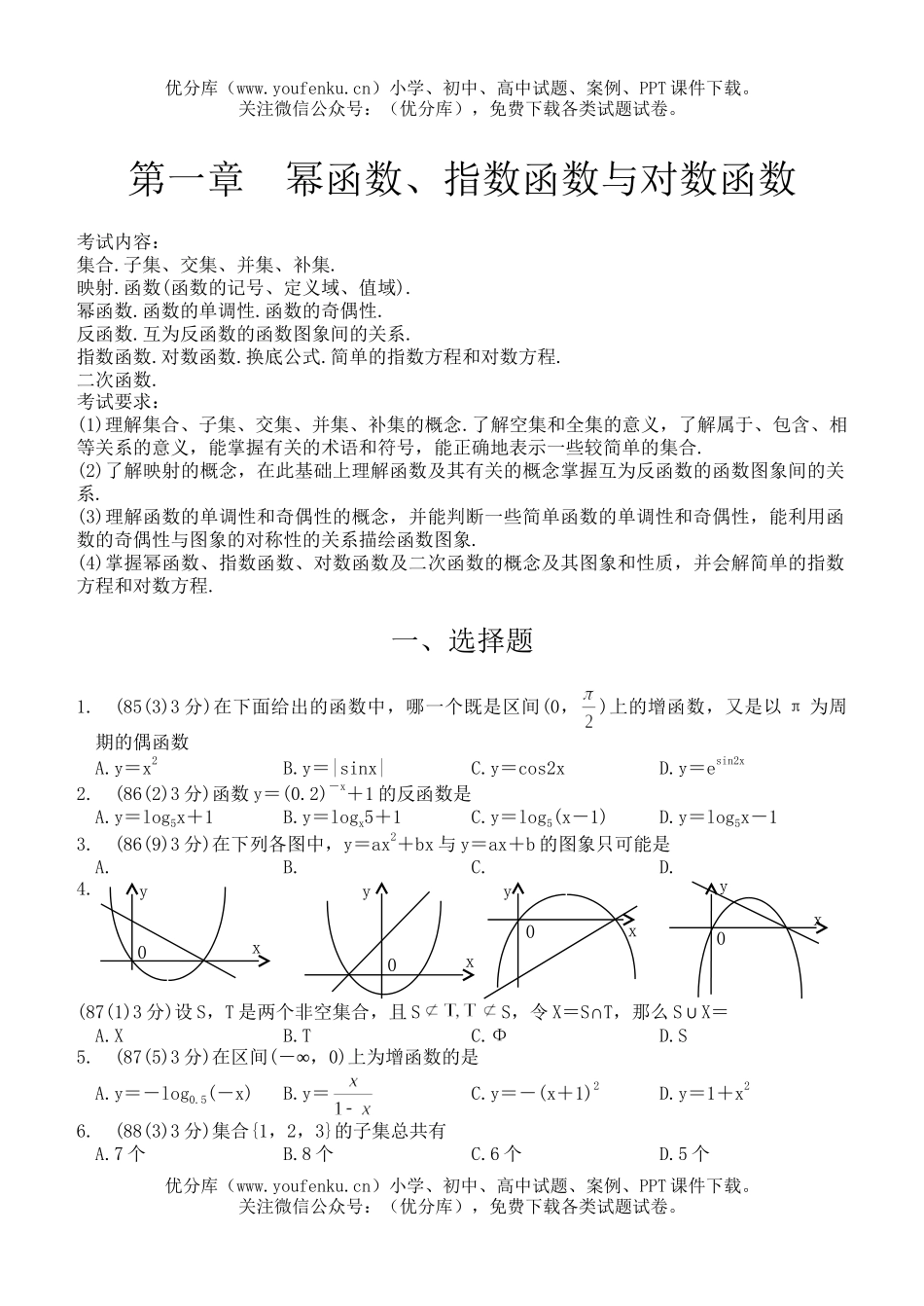 高中二年级数学函数高考题试卷_第1页