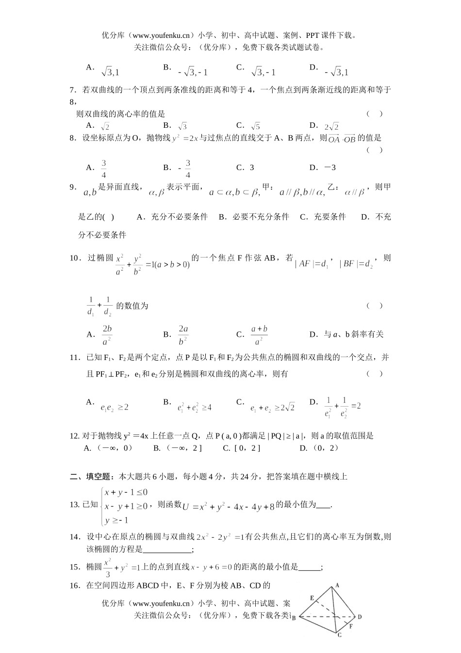 高中二年级数学江苏省西亭高级中学期末测试卷_第2页
