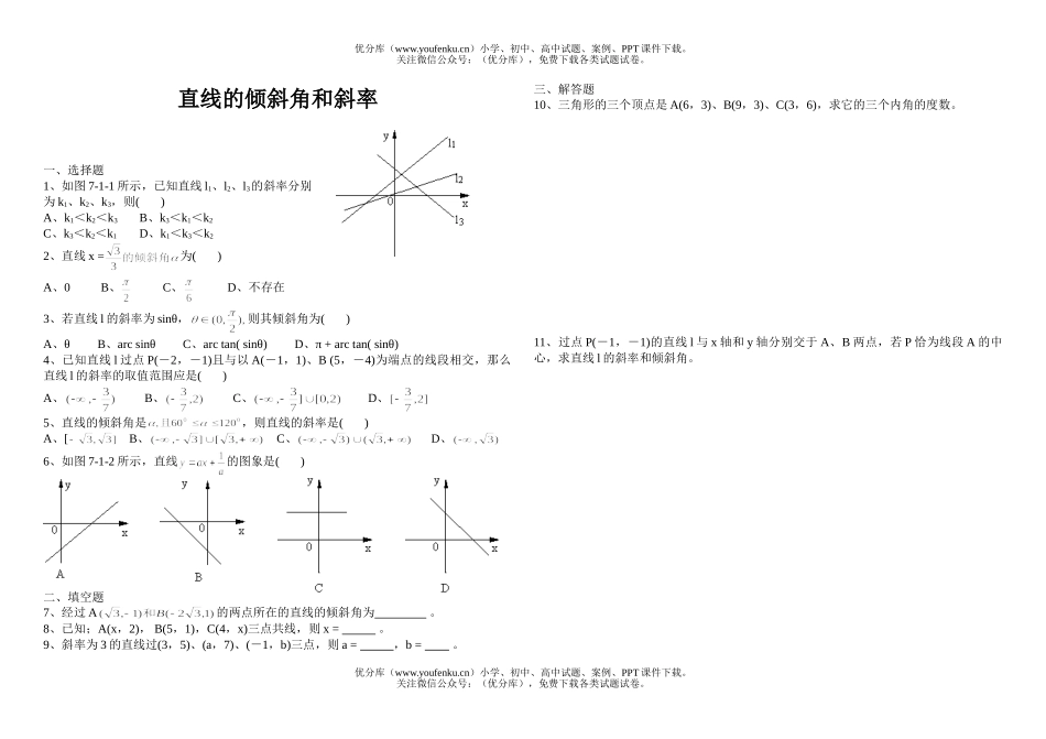 高中二年级数学直线的倾斜角和斜率试卷_第1页