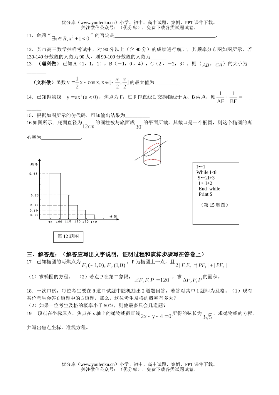 高中二年级数学第一学期期末模拟试卷_第2页