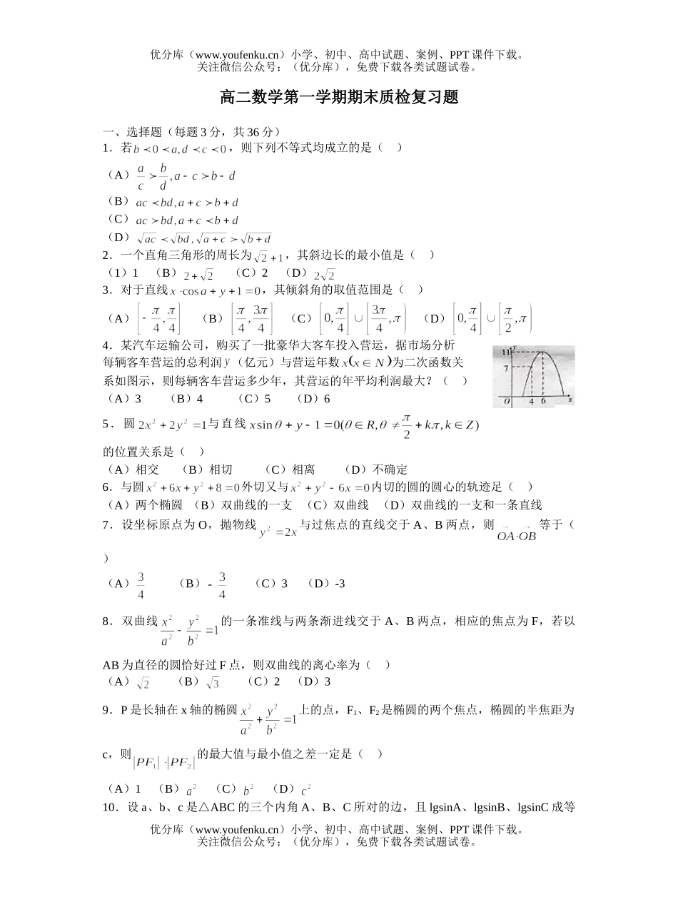 高中二年级数学第一学期期末质检复习题试卷_第1页