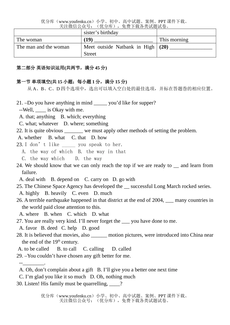 高中二年级英语第一学期试卷_第2页