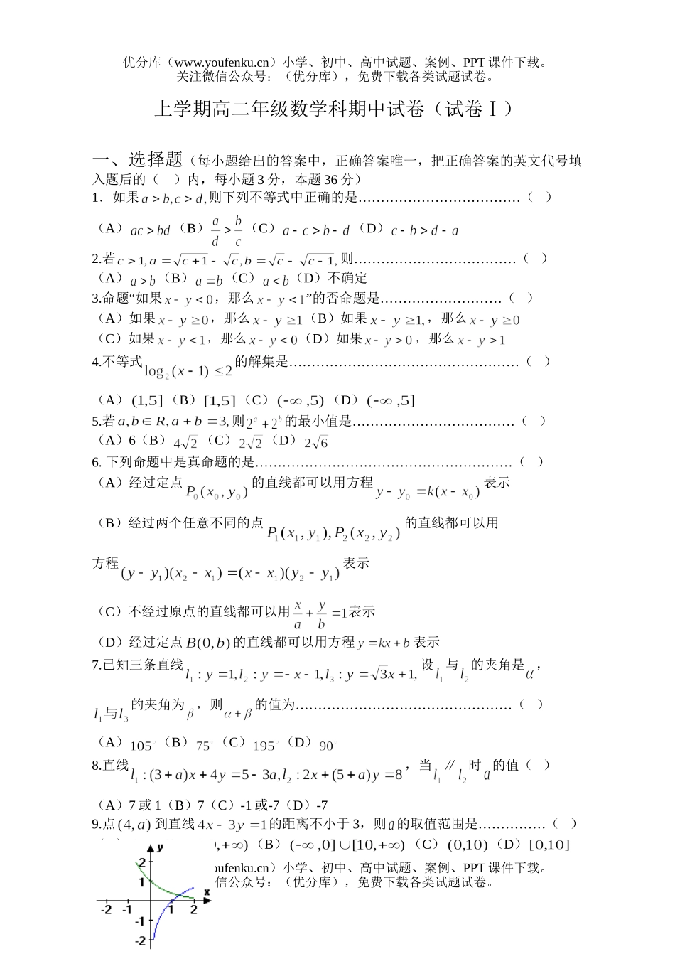 高中二年级数学上学期高科期中(Ⅰ)试卷_第1页