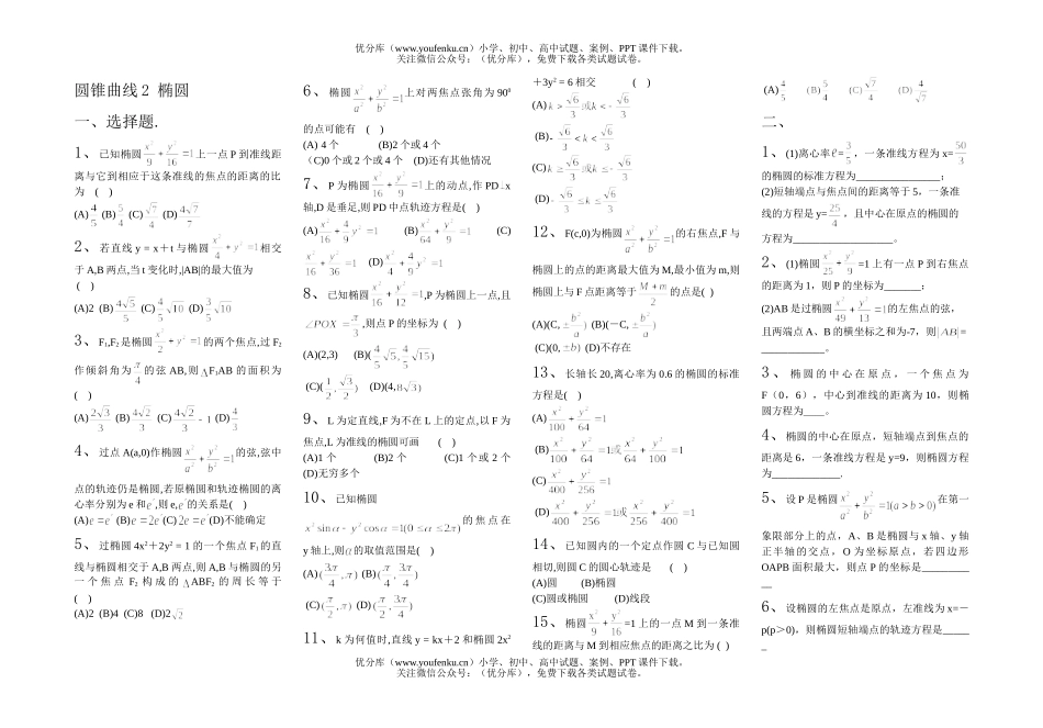 高中二年级数学圆锥曲线2 椭圆试卷_第1页