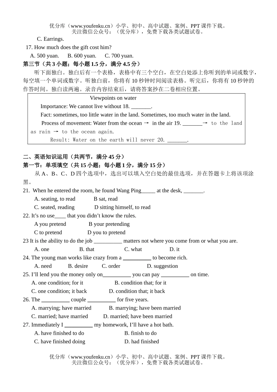 高中二年级英语下册综合试卷_第2页