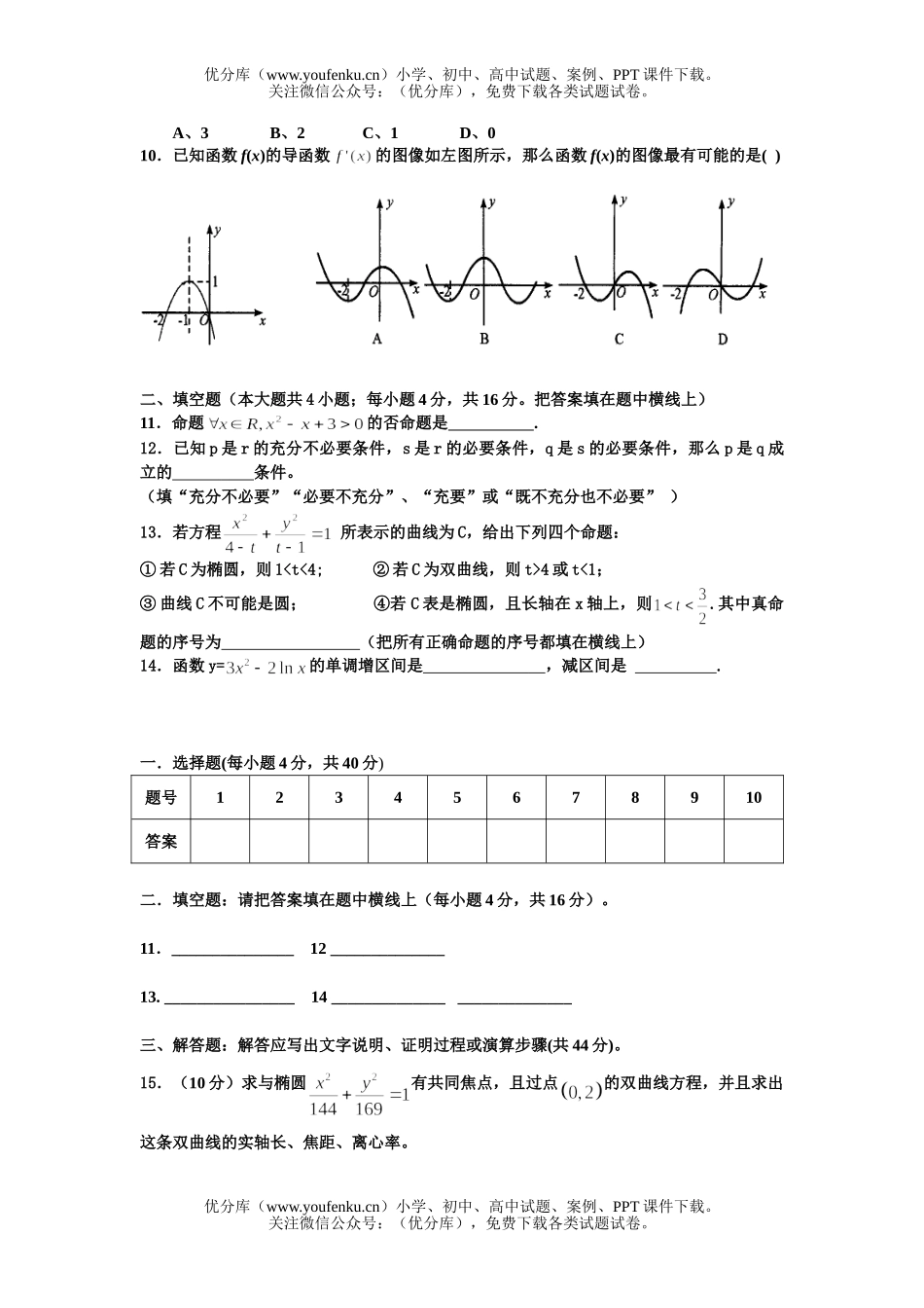 高中二年级数学苏教版文科练习试卷_第2页