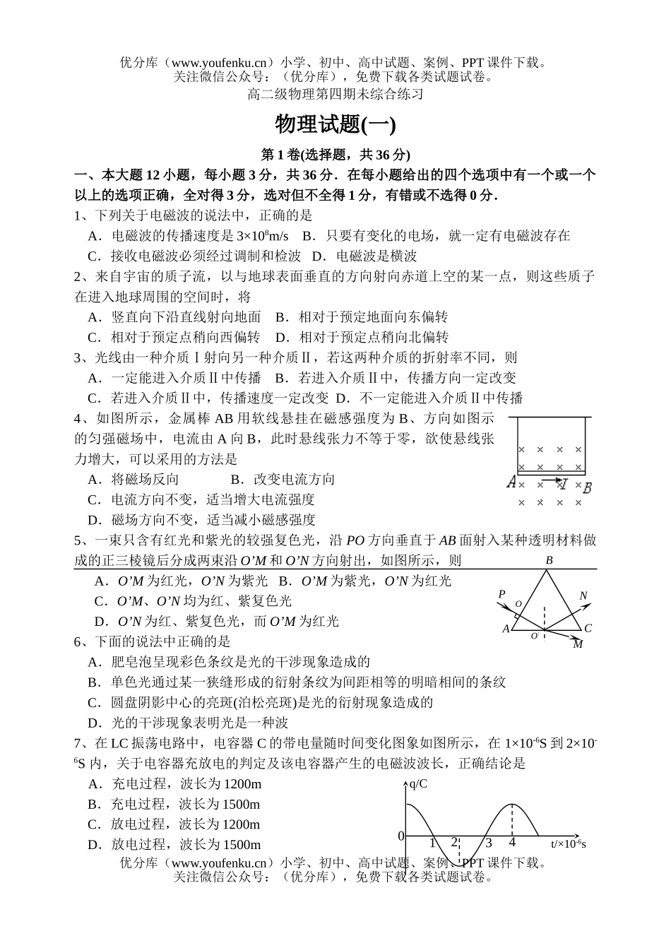 高中二年级物理级第四期未综合练习试卷_第1页