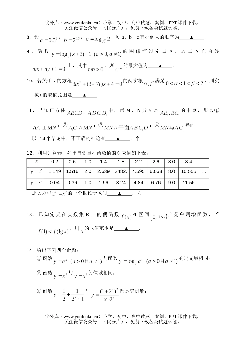 高中二年级数学(文)春学期调研试卷_第2页