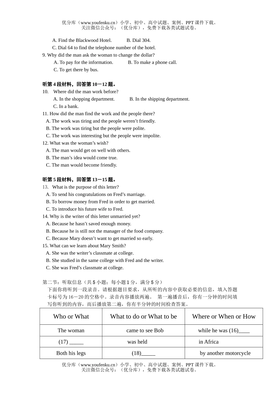 高中二年级英语教学监测考试模拟题3试卷_第2页
