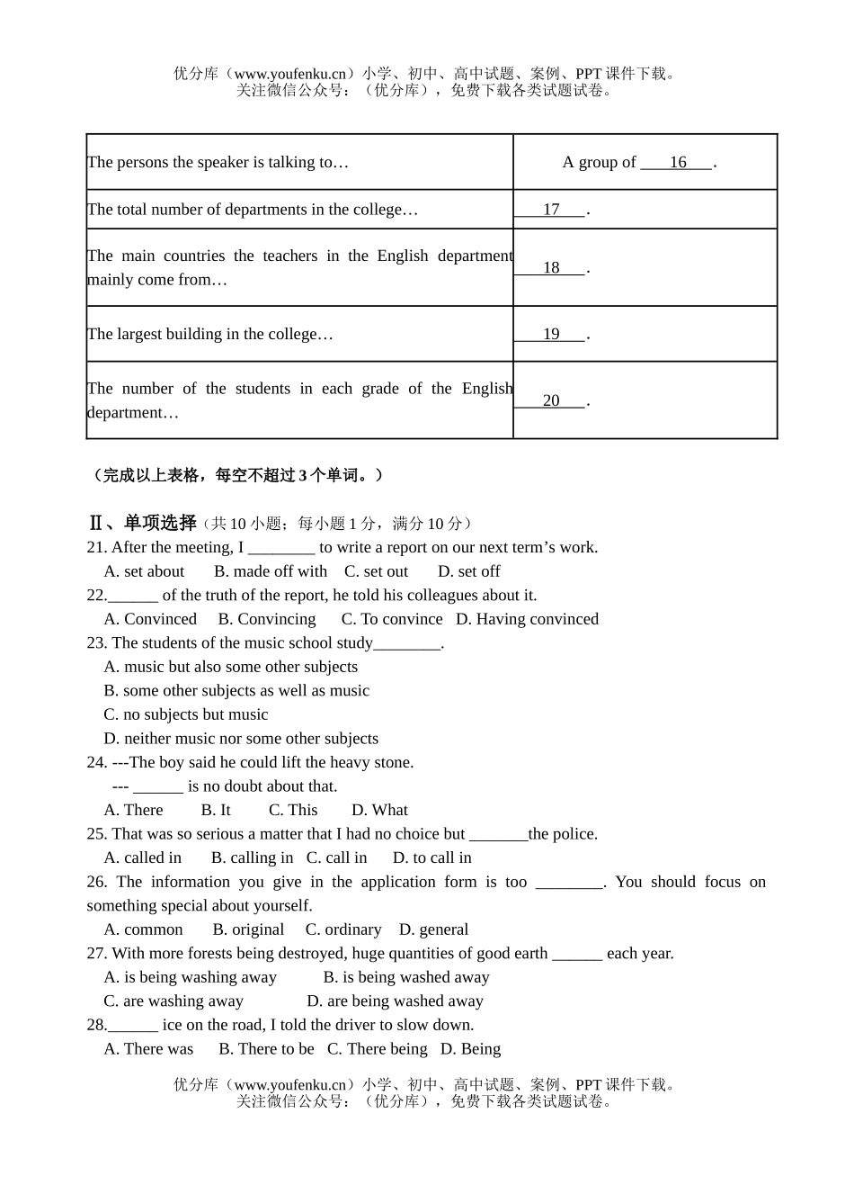 高中二年级英语教学监测模拟考试卷_第3页