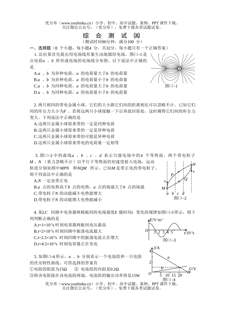 高中二年级物理电学综合测试卷_第1页