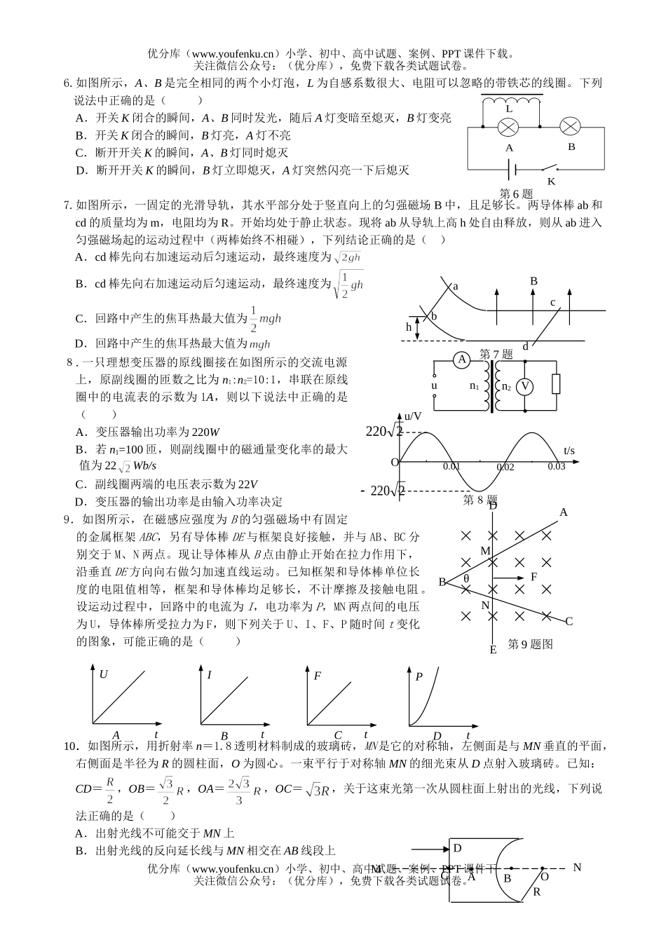 高中二年级物理第二学期期末调研考试卷_第2页