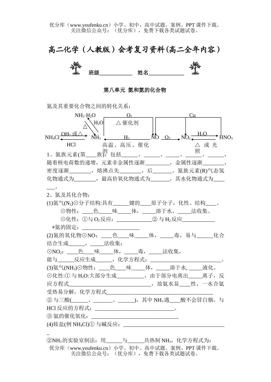 高中二年级化学人教版会考复习资料(全年内容)试卷_第1页