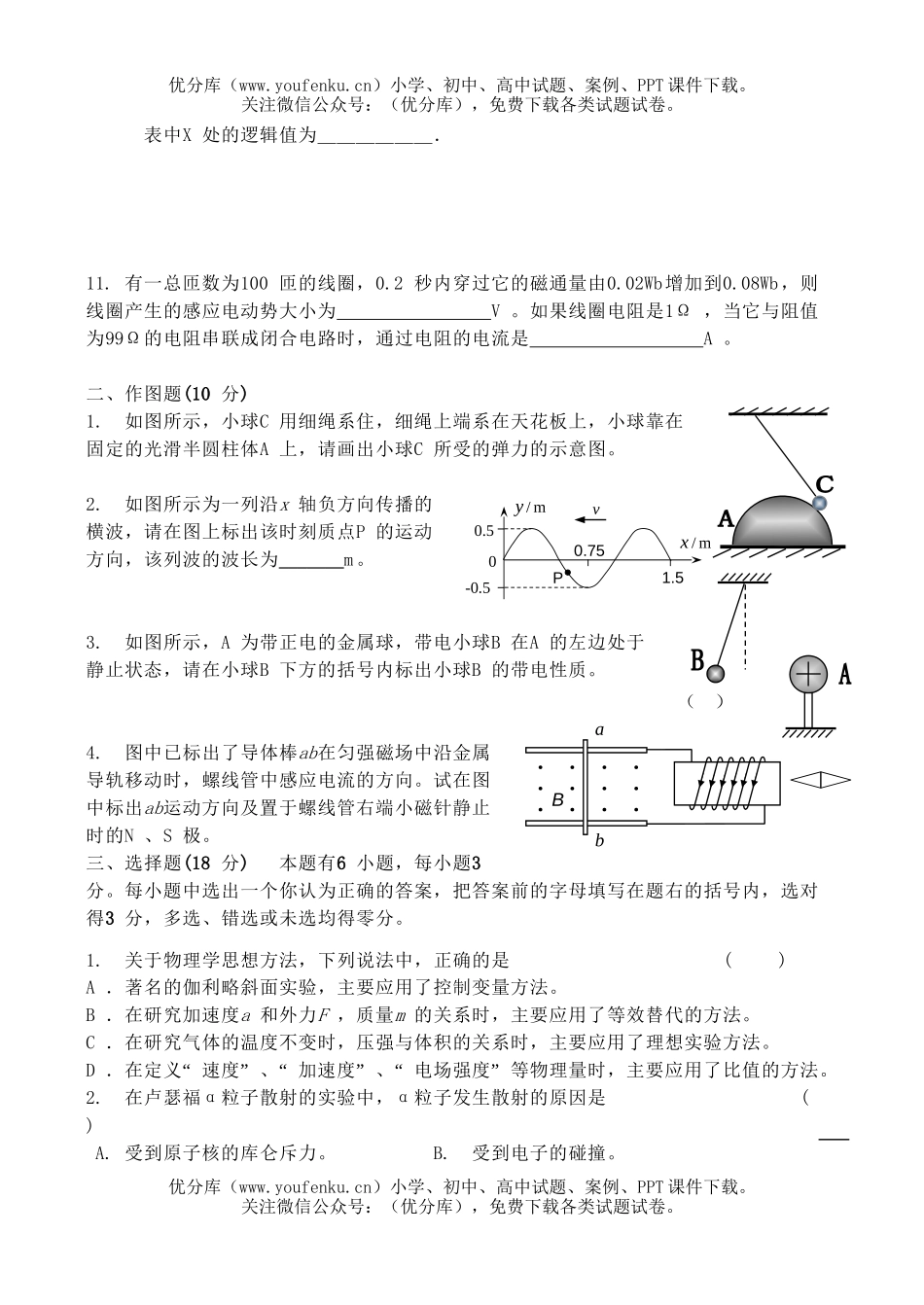 高中二年级物理上海市北郊高级中学结业考试卷_第2页