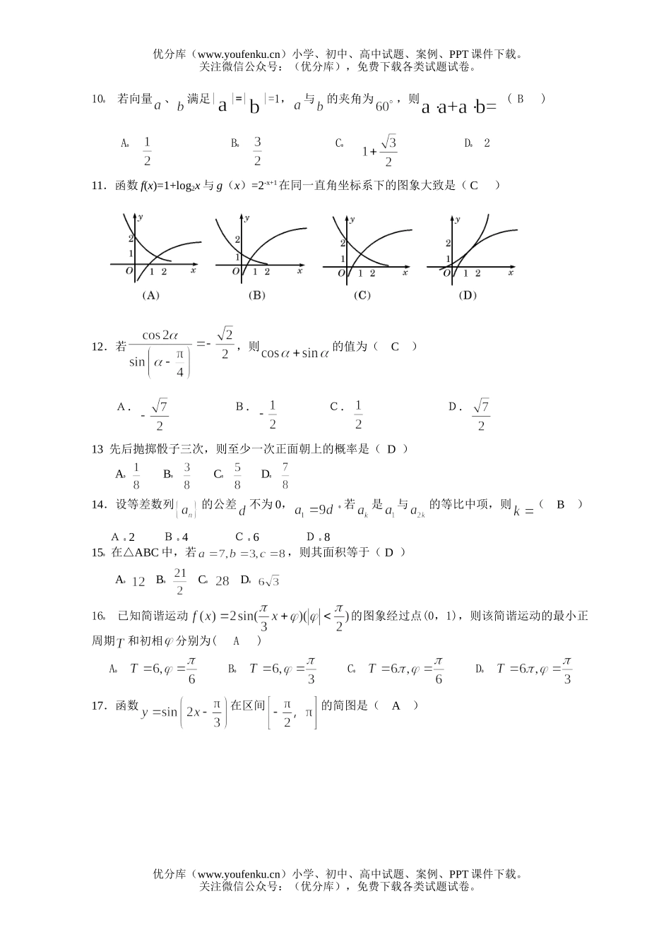 高中二年级数学下学期学业水平测试模拟试卷_第2页