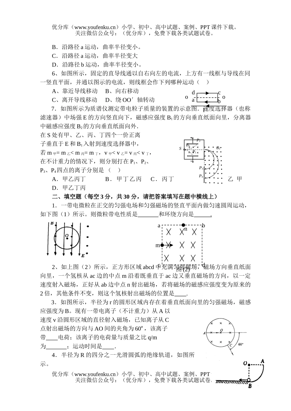 高中二年级物理上学期月考(磁场)试卷_第2页