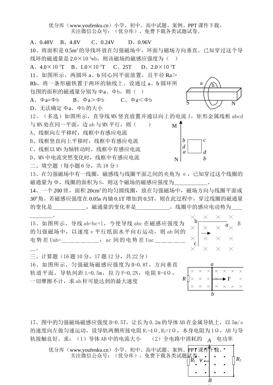 高中二年级物理电磁感应现象章节训练试卷_第2页