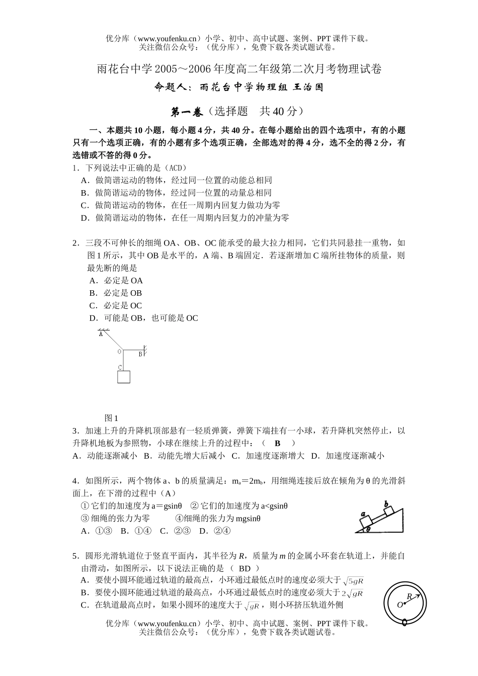 高中二年级物理下学期第二次月考试卷_第1页
