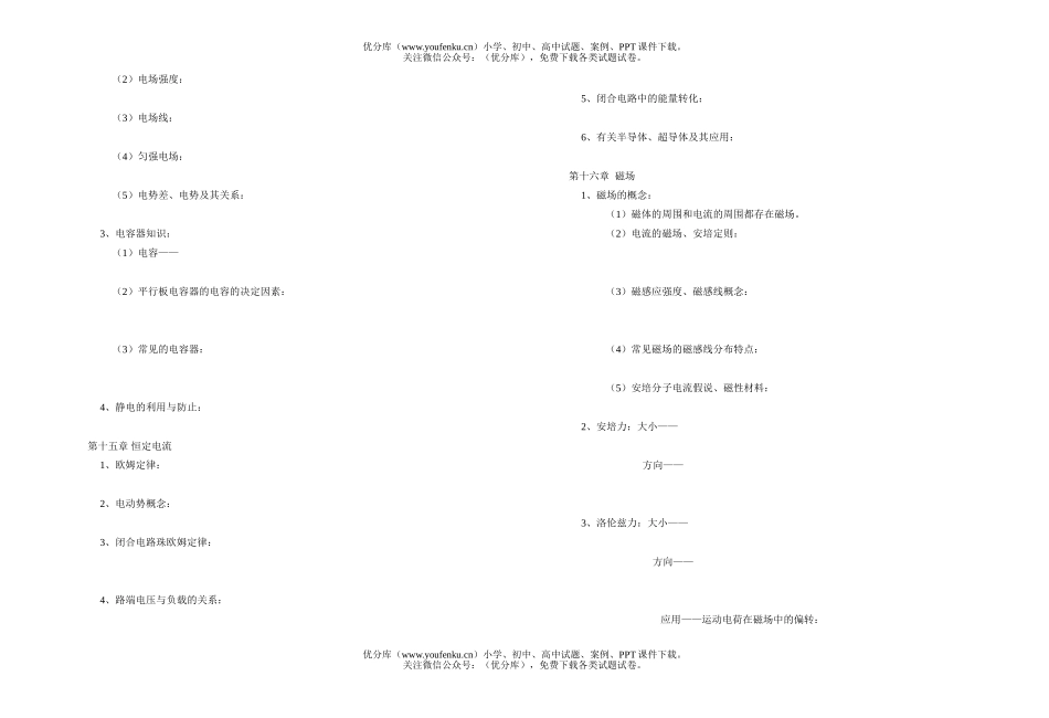 高中二年级物理期末复习提纲试卷_第2页