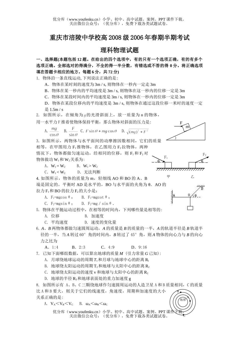 高中二年级物理第二学期半期考试卷_第1页