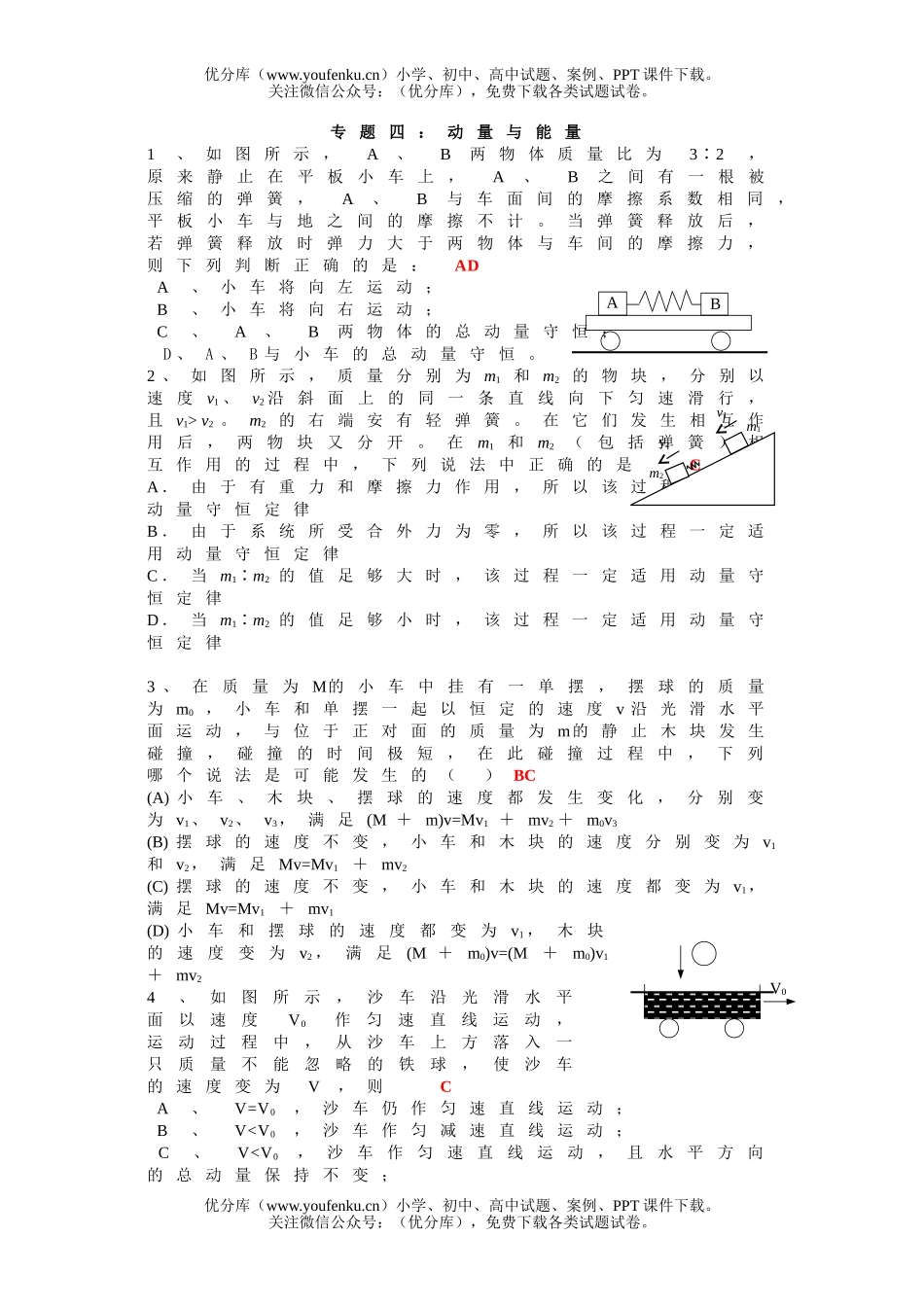 高中二年级物理专题四：动量与能量试卷_第1页