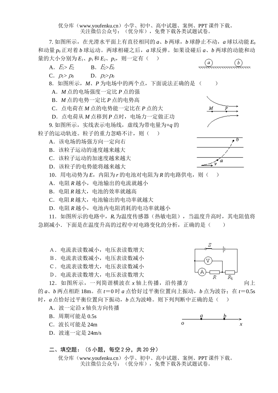 高中二年级物理第一学期(理科)期末模拟试卷_第2页