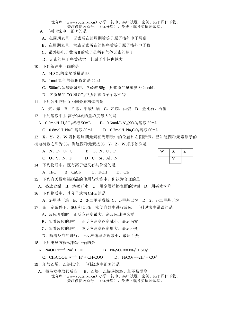 高中二年级化学第二学期期中B试卷_第2页