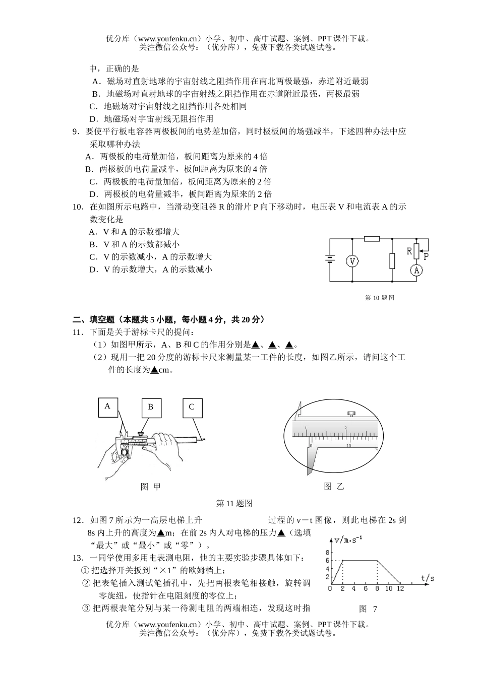 高中二年级物理高教学质量检测试卷_第2页