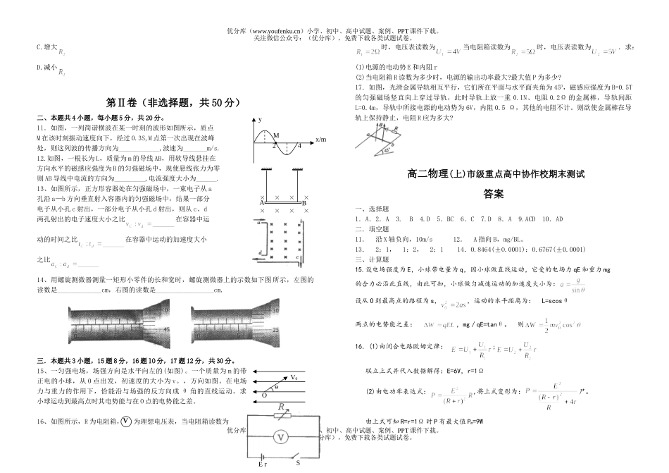 高中二年级物理市级重点协作校期末测试卷_第2页