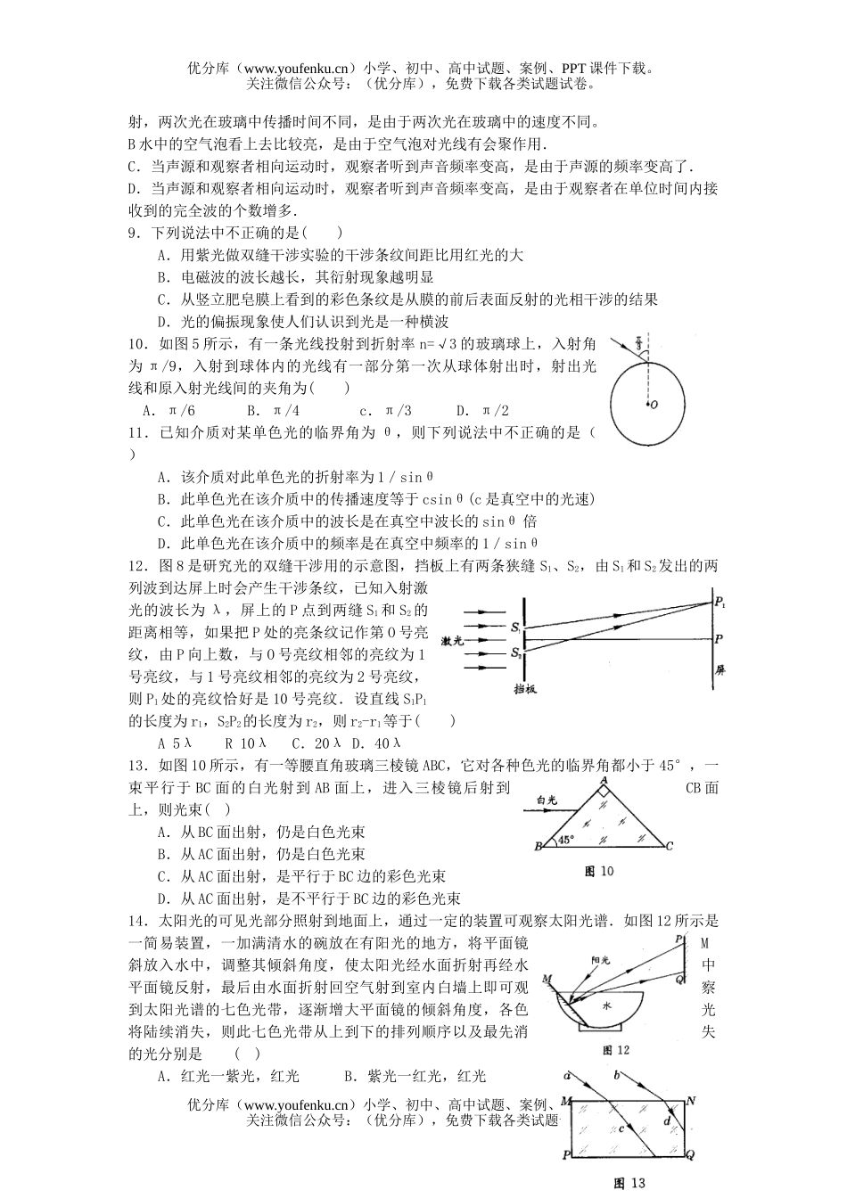 高中二年级物理高《光学》单元检测题试卷_第2页