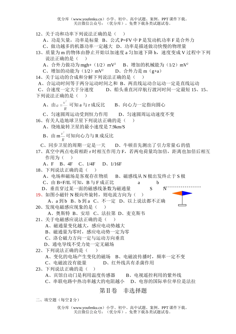 高中二年级物理学业水平测试第五次模拟考试(原创)试卷_第2页