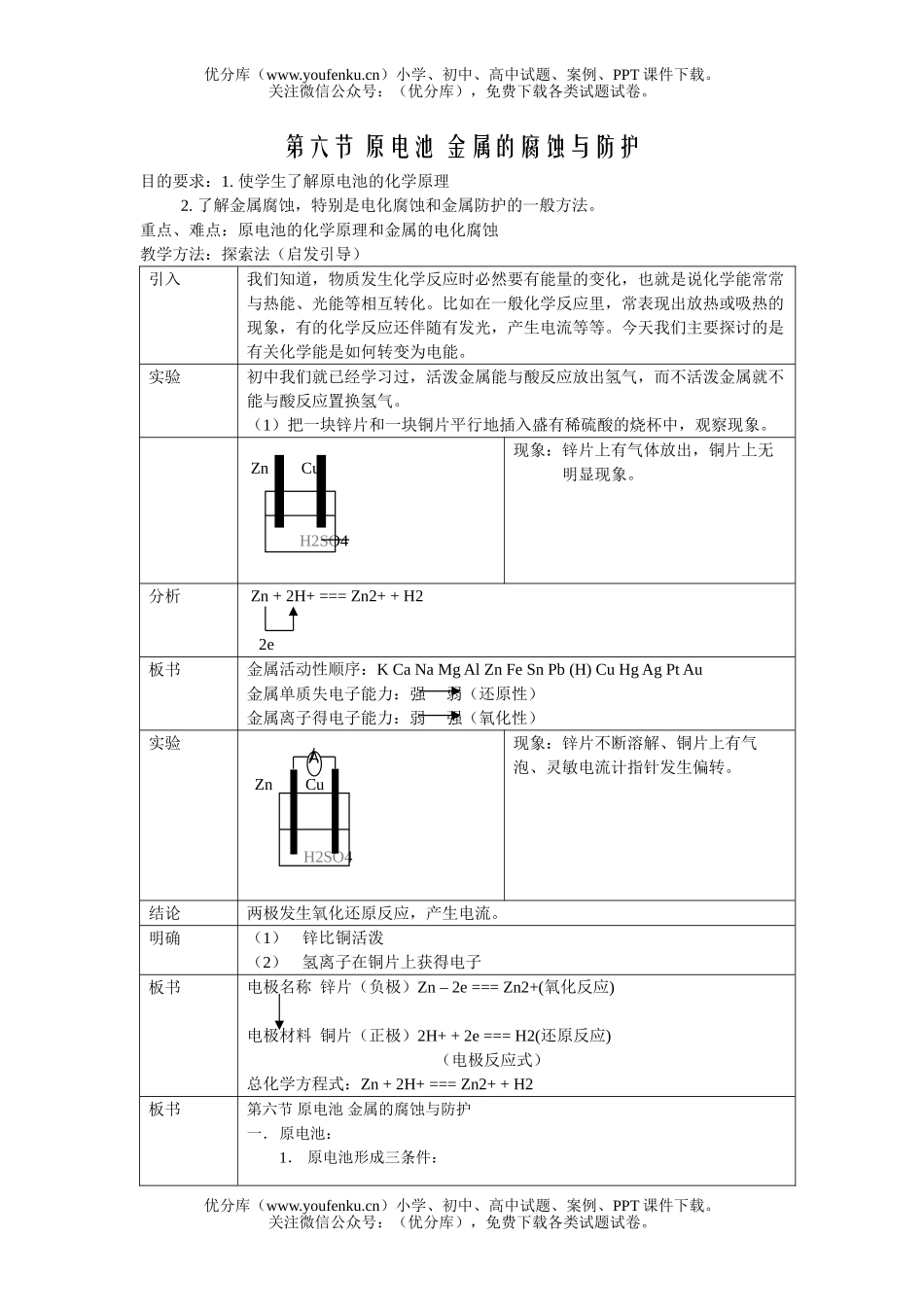 高中二年级化学原电池 金属的腐蚀与防护试卷_第1页