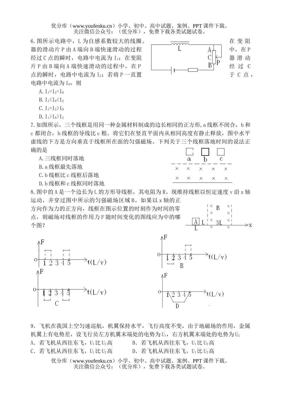 高中二年级物理电磁感应单元测验试卷_第2页