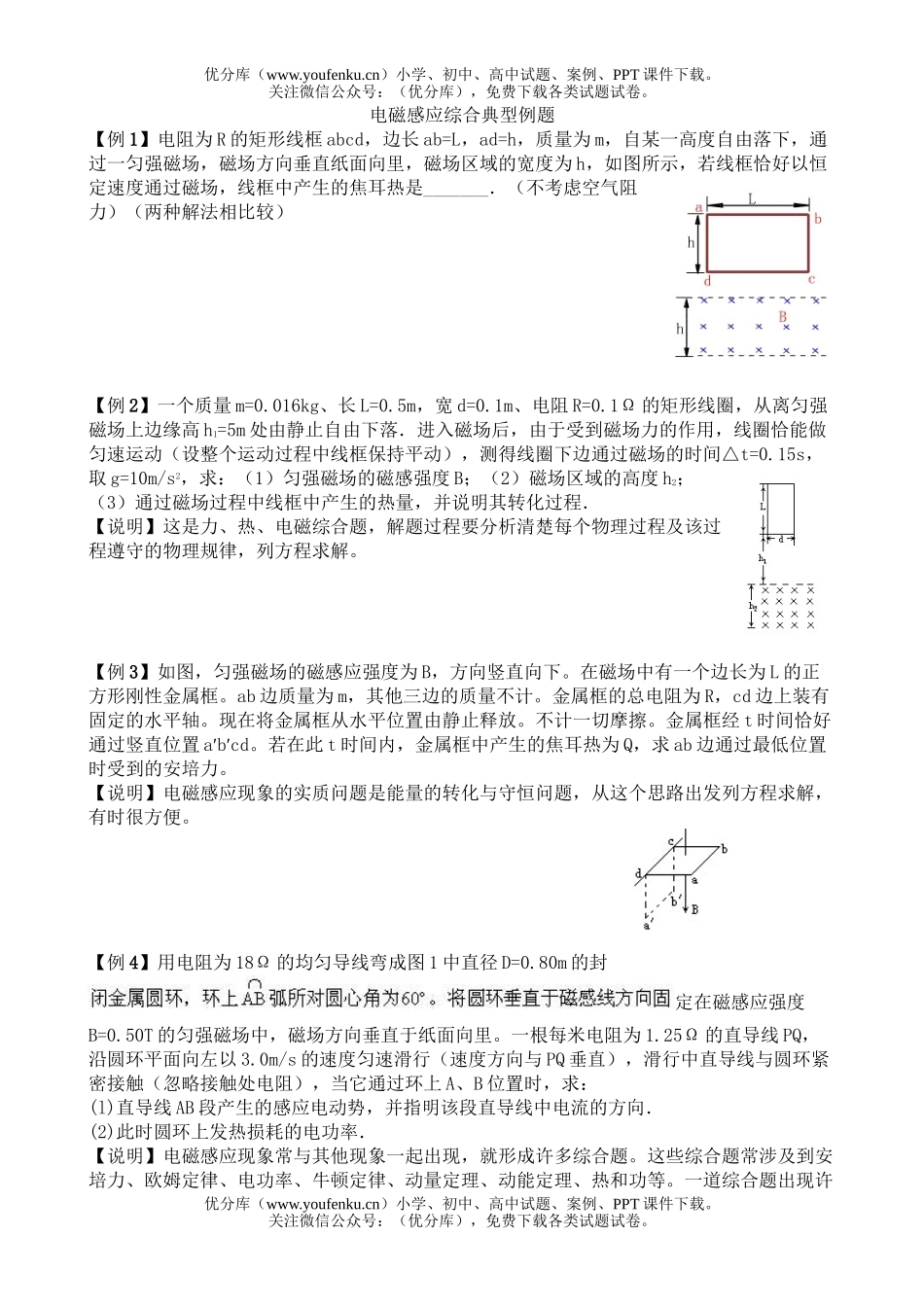 高中二年级物理电磁感应综合典型例题试卷_第1页