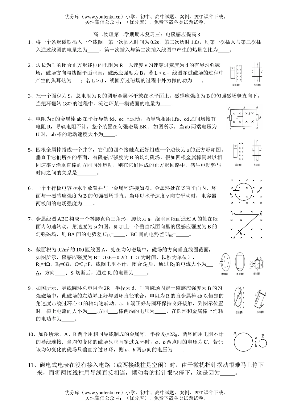 高中二年级物理第二学期期末复习三：电磁感应提高3试卷_第1页