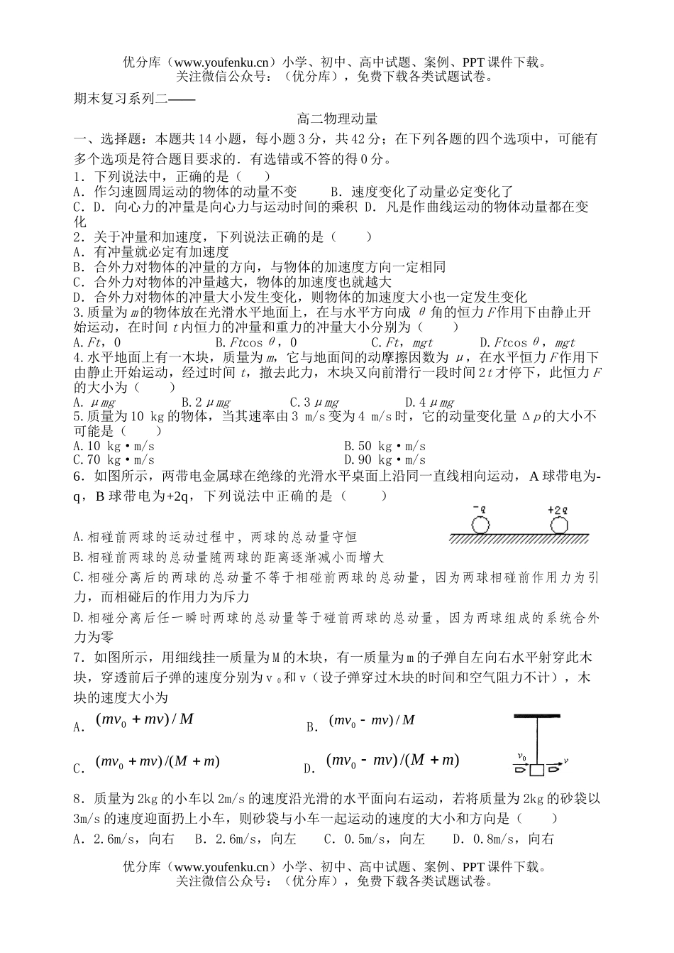 高中二年级物理动量试卷_第1页