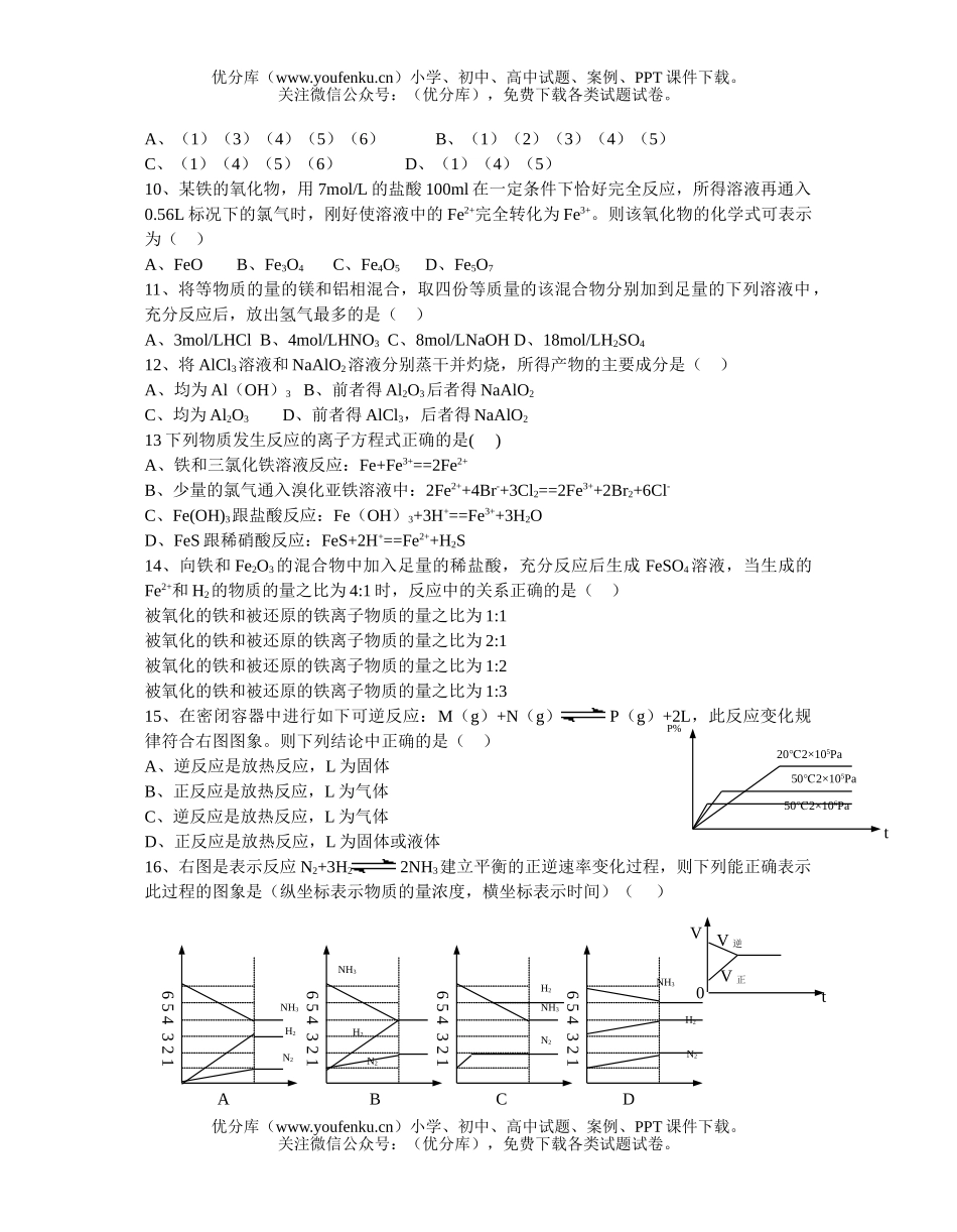 高中二年级化学第一学期期末考试卷_第2页
