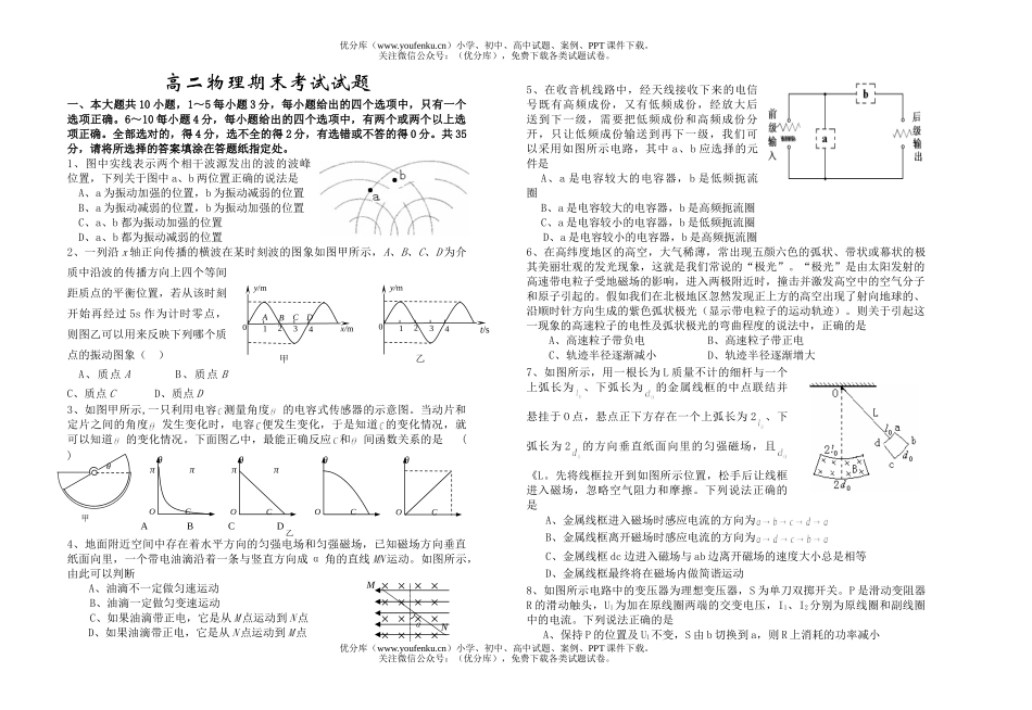 高中二年级物理期末考试卷_第1页