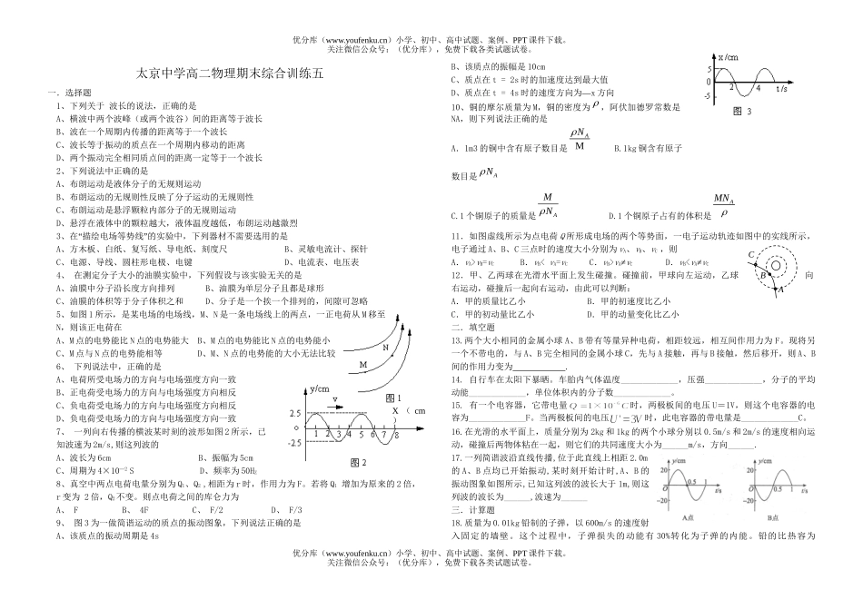 高中二年级物理期末综合训练五试卷_第1页