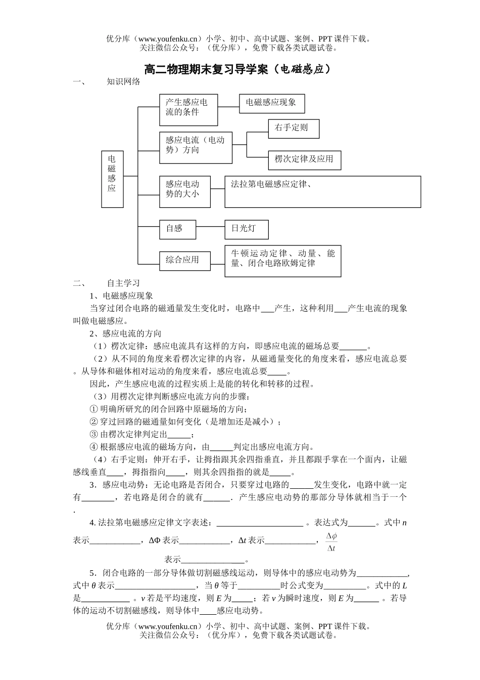高中二年级物理期末复习导学案(电磁感应)试卷_第1页
