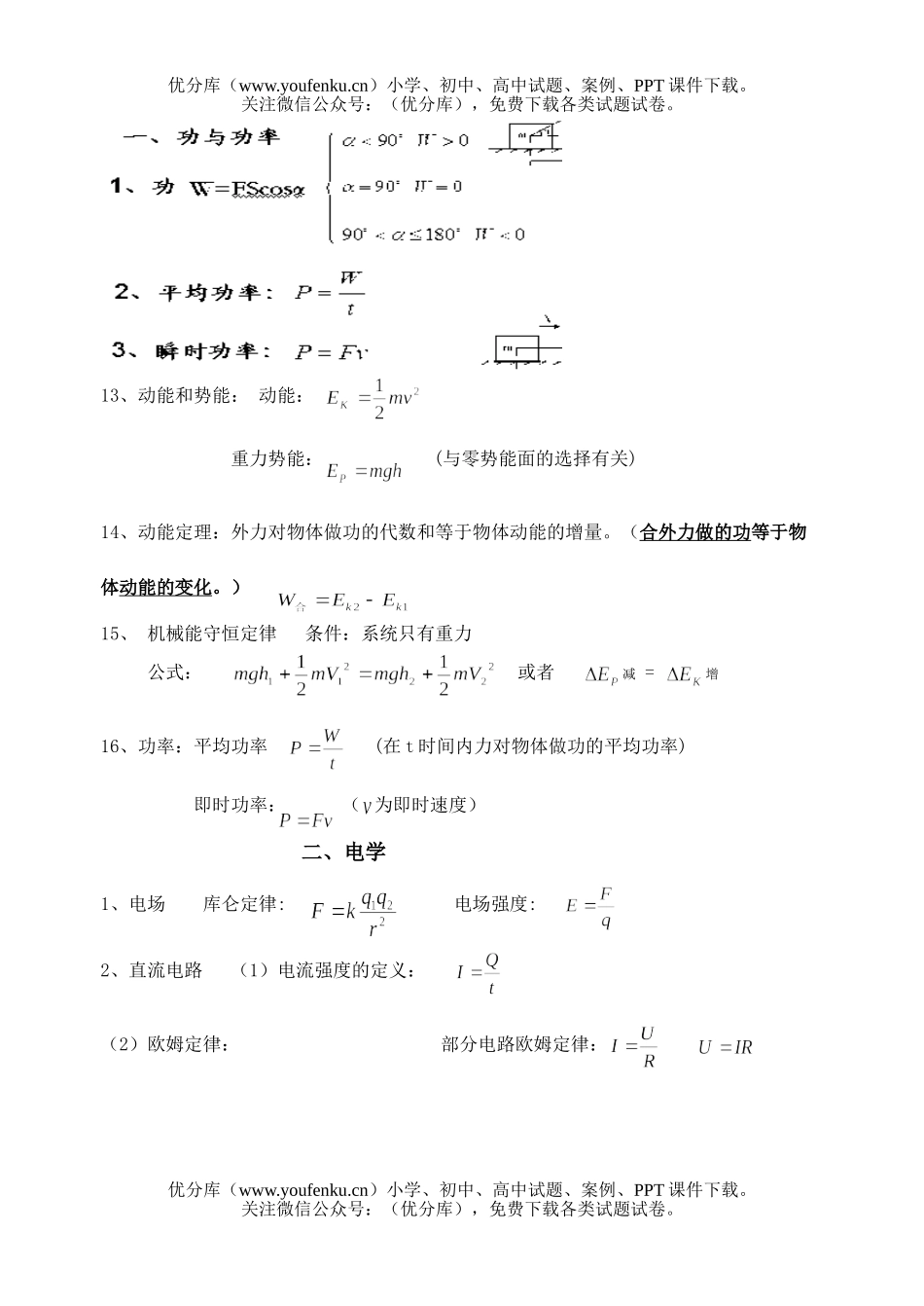 高中二年级物理学业水平测试公式表试卷_第2页