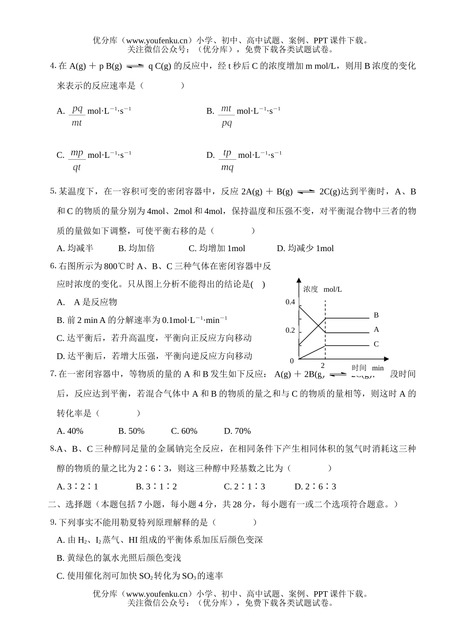 高中二年级化学级科第一学期期终教学质量检测试卷_第2页