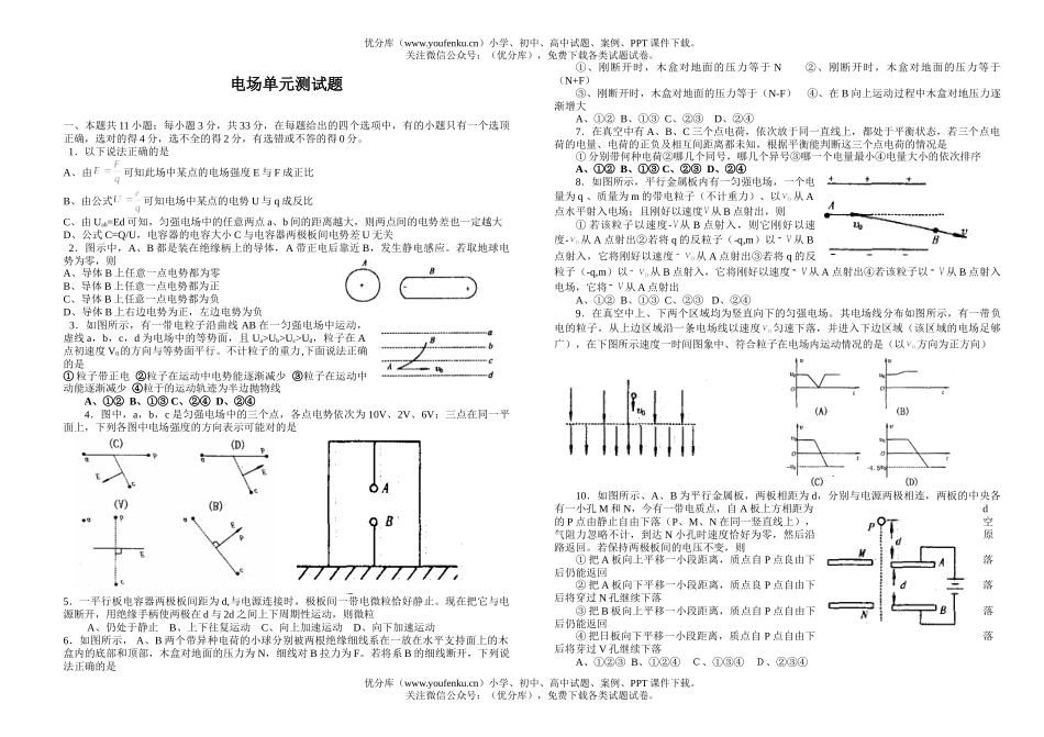 高中二年级物理电场单元测试卷_第1页