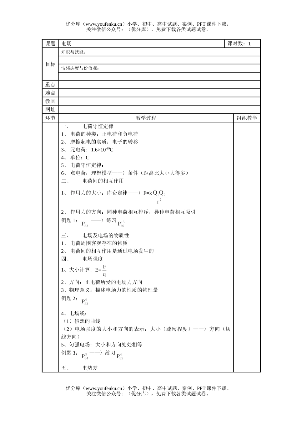高中二年级物理电场试卷_第1页